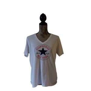 Converse All Star women's white short-sleeve v-neck t-shirt size L